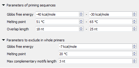 Gibbs free energy, melting temperature and length parameters.